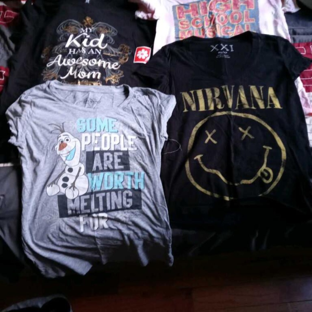Bundle shirts , spandex , swimsuit, sweater,tee shirts and socks , tank tops